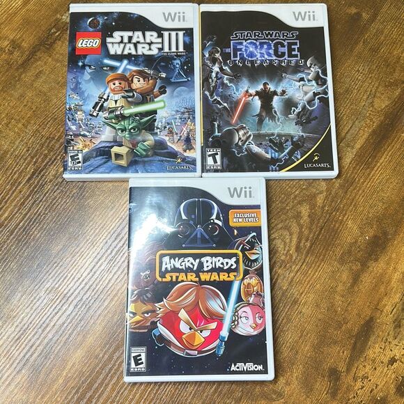 Wii Star Wars Video Game Lot 3 Games Angry Birds Star Wars 3 The Force Unleashed